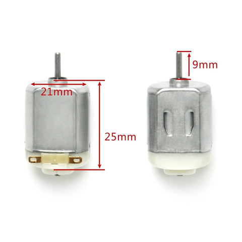 Close-up of 10 Pack DC Motors 3V To 6V 130 Size Mini Electric Motors 15000 RPM For Arduino DIY Projects with dimensions labeled