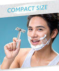 Man smiling with shaving cream on face holding Long Handle Safety Razor for Men With Butterfly Open Design