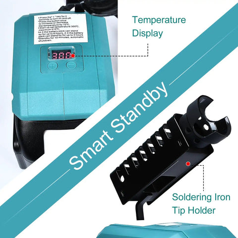 Cordless 60W Soldering Iron Station Kit For 18V LXT Batteries with temperature display and iron tip holder
