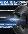 Close-up of Heavy Duty 4.80/4.00-8 Tire And Inner Tube Set Two Pack, showing reinforced cord fabric and steel bead.
