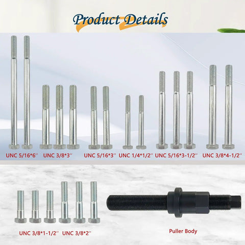 Heavy Duty Harmonic Balancer Puller Tool Kit for Easy Crankshaft Pulley Removal and Steering Wheel Puller Set bolts and puller body
