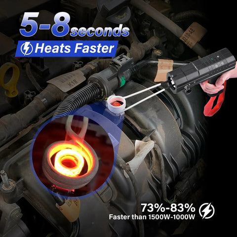Straight Up 1800W Magnetic Induction Heater With Split Body For Fast Rusted Bolt Knockout And Bearing Loosening Includes 12 Heating Coils And Protective Case For No Sweat Auto Shop Repairs Without Open Flame heating a bolt in 5-8 seconds with glowing coils.