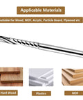 Five Piece O Flute End Mill Set With One Eighth Inch Shank Three Quarter Inch Cutting Length Solid Carbide Spiral Router Bits For CNC Milling Wood Acrylic PVC Pro Grade Smooth Cuts, showing a single bit and materials like wood and plastic.