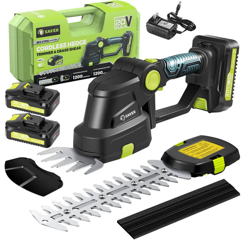 Cordless Hedge Trimmer 20V With Dual Batteries And Charger For Lawn And Garden Care Lightweight Handheld Grass Shears, kit contents