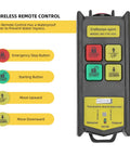 Wireless remote control for Heavy Duty Hoist With Wireless Remote 440 Lb Lift 110V Electric Winch with buttons labeled.