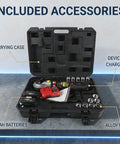 Heavy Duty 120K N Hybrid Hydraulic Hose Crimper With Dual 18 V Batteries And 12 Dies For 6 To 400 Mm Square Cables Auto Electrician Must Have Handheld Tool in carrying case with accessories.