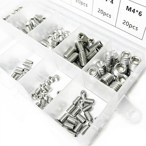 Dope Hex Screws Kit With 304 Stainless Steel Internal Drive Cup Point Headless Set Screws assorted in storage box