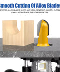 Image of carbide router bits set with double flute core box and round nose for woodworking, showing 1/4 inch shank in action.