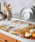 Fall Thanksgiving Dish Drying Mat Set With Pumpkin Leaves Design Absorbent Microfiber Over Cushioned Sponge Core