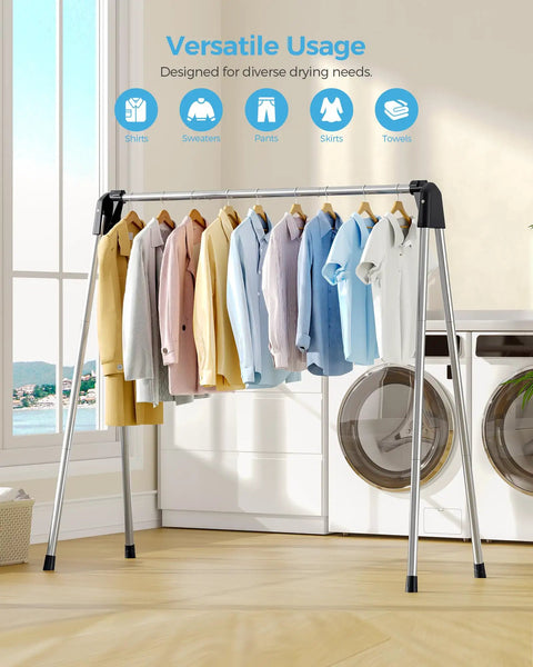 Foldable Clothes Drying Rack Portable Laundry Stand Sturdy Hanging Bars Compact Airer For Apartments Dorm Rooms Closets Quick Dry Setup Zero Fuss Easy Everyday Storage