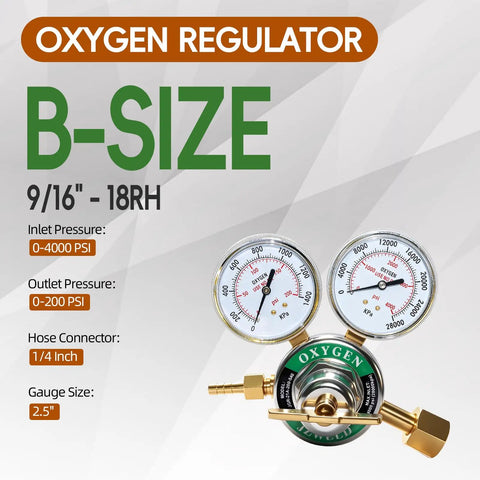 Pro Grade Oxygen And Acetylene Regulator Kit For Torch Welding With CGA540 And CGA510 Inlets Delivers 0 To 200 PSI Output From A 0 To 4000 PSI Inlet Includes Nine Sixteenth Inch Outlet Thread And One Quarter Inch Hose Connector, oxygen regulator with dual gauges