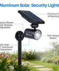 Aluminum Solar Security Light with adjustable solar panel and infrared motion sensor in a garden setting.