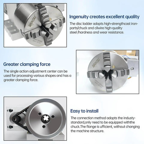 Heavy Duty Cnc Milling 4Th And 5Th Axis Rotary Table Featuring 100Mm Three Jaw Chuck showing high-strength chuck design and installation features.