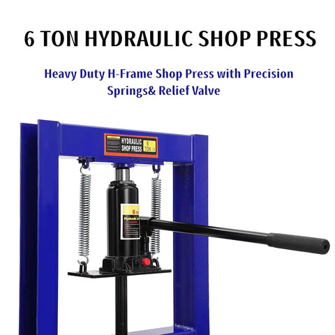 6 Ton H Frame Shop Hydraulic Press With Two Press Plates Heavy Duty Garage Ready Auto Repair Machine Adjustable Pressure Overload Protection Rust Resistant Blue Finish