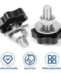 M6 Star Clamping Knob Set with Hex Nuts and Washers in black finish, showcasing plastic star shape grip screws with stainless steel hardware.