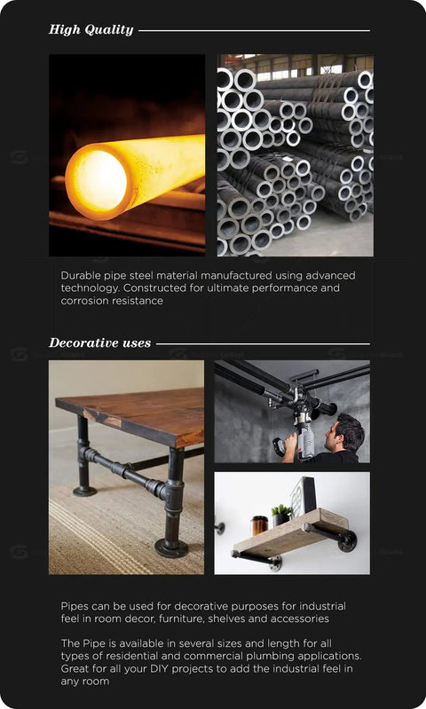 18 Inch Black Steel Pipe One And One Half Inch Nominal Diameter Pre Cut Schedule 40 Black Coated Tube For DIY Projects with various uses