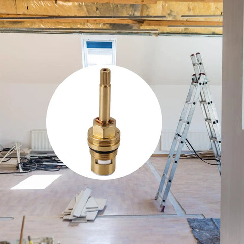 Built Like A Tank Brass Faucet Cartridge With Ceramic Valve Cores For No Nonsense Plumbing Repairs Heat Resistant And Smooth Glide Reliably Handles Daily Wear in an unfinished room.