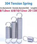 Stainless Steel Tension Springs With Hooks For Tool Accessories And DIY Projects 8mm Wire By 10 Pcs Set Including 20mm Extension Stretch Gears That Rock, showing multiple sizes.