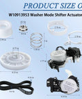 Product size of Upgraded Washer Shift Actuator Kit With Pulley Clutch And Drive Belt for Whirlpool Maytag explained.
