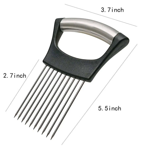 Boss Level Onion Holder And Slicer For Fast, Even Cuts, Non Slip Stainless Steel Tool dimensions illustration