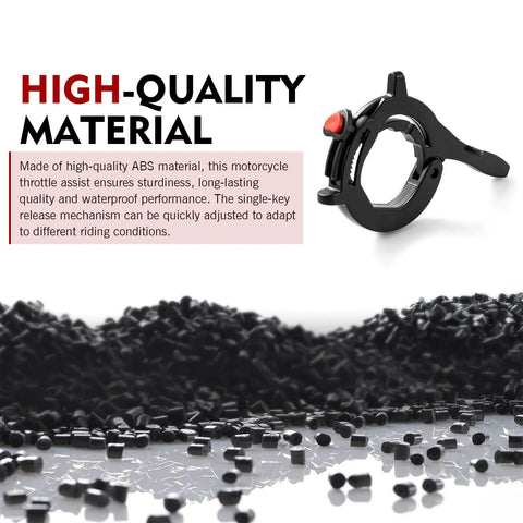 Universal Motorcycle Cruise Control Assist Throttle Booster With Hella Tough Abs Build black throttle assist grip with red button.