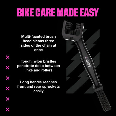 Motorcycle Chain Cleaning Brush With Multi Sided Head Cleans Three Sides Of The Chain At Once Plus A Long Scrub Brush To Agitate Dirt