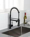 Kitchen Faucet with Pull Down Sprayer, Commercial Spring Single Handle Stainless Steel Sink Faucet, Two Function Spray Head, High Arc Single Hole Kitchen Faucet cUPC/NSF/NSF61 (Black) in modern kitchen setting.