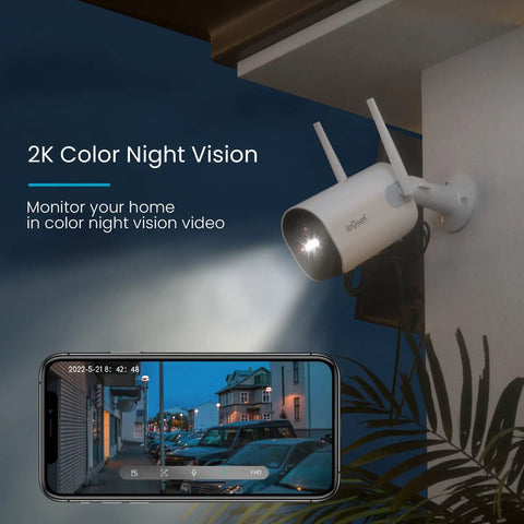 Wireless Outdoor Security Camera With 2K Solar Power, Spotlight And Siren, AI Motion Detection, 3MP Color Night Vision