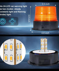Magnetic Wireless Beacon Light With Rechargeable Battery, Emergency Strobe For Trucks And Vehicles, 12-24V Cigarette Lighter Plug, Amber Warning Light, No Hassle Mounting, Quick Setup And Flexible Placement showing LED components and dimensions.
