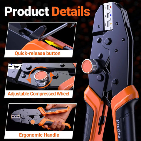 Crimping Tool Kit With Six Interchangeable Jaws Quick Change Ratchet Crimper With Pressure Knob Adjustment details