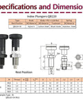Built Tough Self Locking Return Indexing Pin Plunger With Sturdy Black Plastic Knob For Dead On Part Alignment In Industrial Jigs And Fixtures Ready For Real World Cnc Machining And Daily Shop Grind specifications and dimensions.