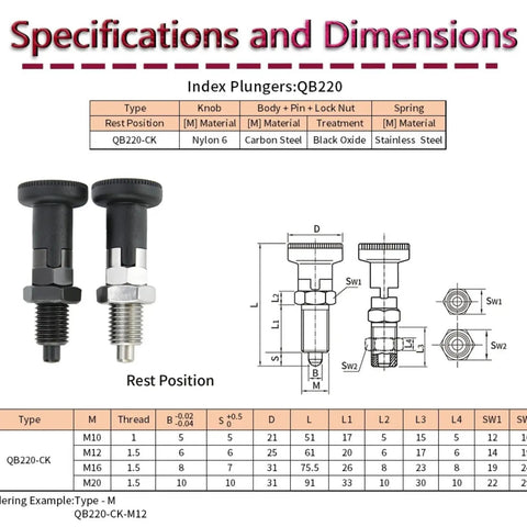 Built Tough Self Locking Return Indexing Pin Plunger With Sturdy Black Plastic Knob For Dead On Part Alignment In Industrial Jigs And Fixtures Ready For Real World Cnc Machining And Daily Shop Grind specifications and dimensions.