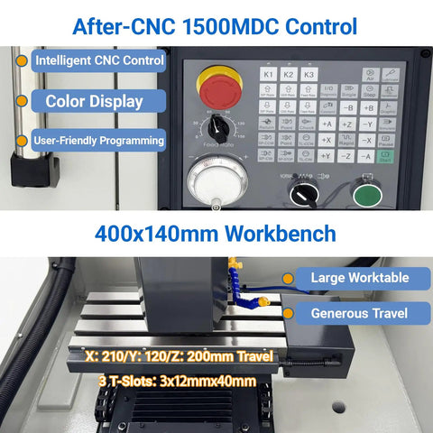 Control panel and workbench of CNC Milling And Drilling Machine Benchtop With 400 By 140 Millimeter Workbench ER20 Spindle Up To 12000 RPM