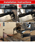 Installation guide for Universal Wheel Bearing Hub Removal Tool for all axle bolt hubs 5 lug 6 lug and 8 lug, shows step-by-step process.