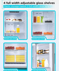 Interior view of 11 Cubic Foot Heavy Duty Workhorse Convertible Freezer And Refrigerator Standup Fridge With Glass Shelves showcasing adjustable glass shelves and storage bins.