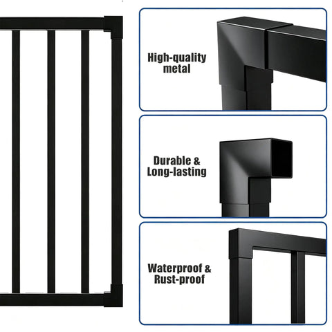 Straight Up Heavy Duty 48 Inch Wide By 42 Inch High Outdoor Deck Gate Kit In Matte Black with high-quality metal construction.