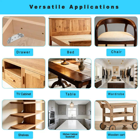 Versatile applications of Tough As Nails Stainless Steel Corner Braces 20 Pack Triangle Furniture Brackets in furniture.