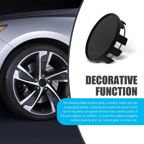 Rock Solid 4 Pack Snap On Wheel Center Caps For 2016 To 22 Nissan Sylphy Altima, heavy duty ABS, slick black finish, 54mm size.