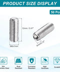 50 Pcs M6-1 X 12mm Grub Screws 304 Stainless Steel Cup Point Allen Head Screws Internal Hex Socket Drive for Bathrooms, Furniture DIY Projects