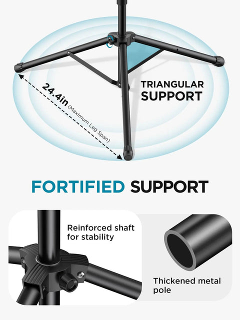 Base of All In One Floor Mic Stand With Tablet And Phone Holder, adjustable tripod with reinforced shaft and thickened metal pole.