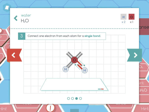 App interface showing "Magnetic Molecular Modeling Kit For Hands On Chemistry Learn Atoms Molecules And Bonding With 216 Fun Activities" steps.