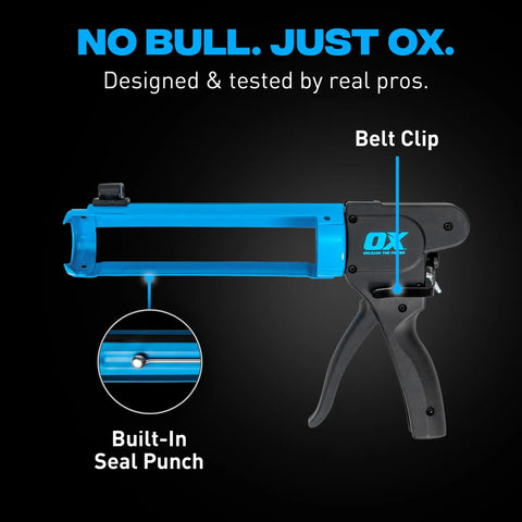 Compact 10 Oz Rodless Caulk Gun For Tight Spaces With 7 To 1 Thrust Ratio And Belt Clip Easy Squeeze Manual Caulking Tool