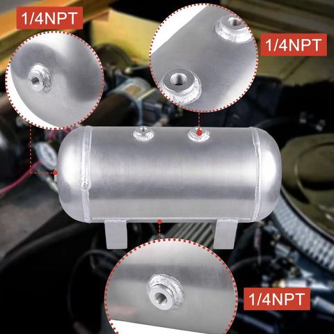 Built Tough 150 PSI Air Compressor With 1.6 Gallon Aluminum Tank showing 1/4 NPT ports and sturdy aluminum construction.