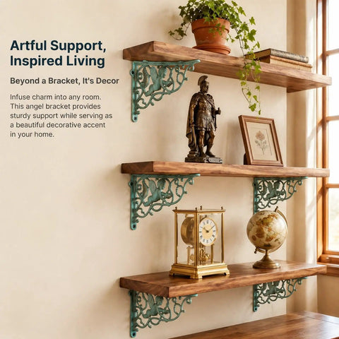 Heavy Duty Iron Shelf Bracket With Angel Motif Built Tough Wall Mounted Support For Living Room Bedroom Rustic Cast Iron Shelf Holder