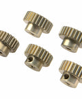 Five-pack of Beefy 7075 Aluminum 48P Pinion Gear Set 23T 24T 25T 26T 27T for 3.175mm Shaft compatible with RC cars.