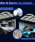 Ultra Bright LED Garage Lighting System With 14-Grid Hex Panels, 64500 Lumens, 6500K Daylight installed in garage