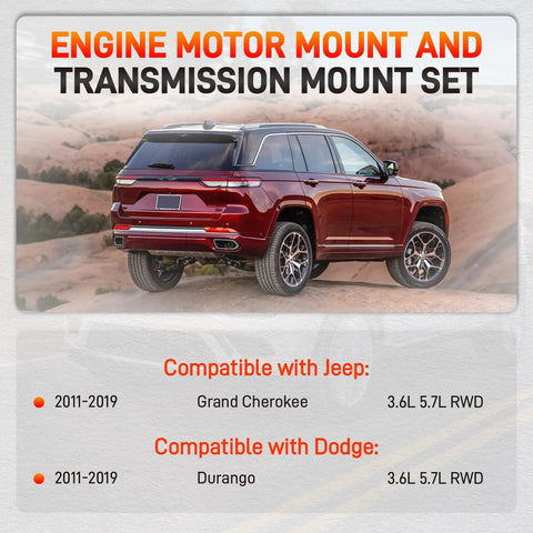Engine And Transmission Mount Set Of 3 For 2011-2019 Jeep Grand Cherokee And Dodge Durango 3.6L 5.7L RWD Drop-In Fit