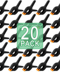 Heavy Duty 4.5-Inch Spring Clamps 20 Pack Pro Grade Nylon Construction With Removable Orange Jaw Pads in packaging.