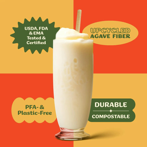 Jumbo Agave Straws Bulk Pack 1500 Count For Smoothies, Eco Friendly Compostable Drinking Straws Made From Upcycled Agave, Durable No Soggy Finish, Sustainable Everyday Use For Home And Parties. single agave straw in smoothie