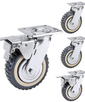 4 Pack 8 Inch Heavy Duty Swivel Caster Wheels, 2 With Brake And 2 Without, 360 Degree Ball Bearing Plate Casters, Anti Skid PU Wheels